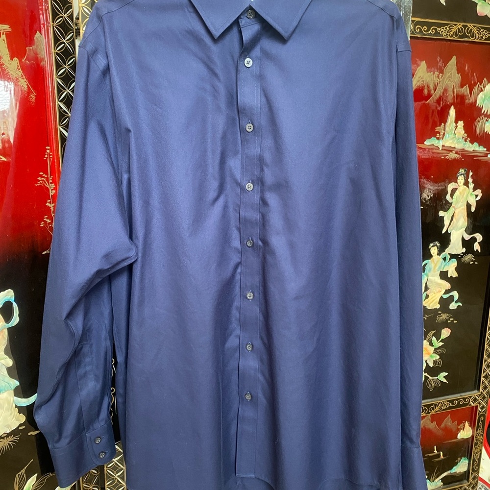 Charles Tyrwhitt Deep Blue Dress Shirt, Collared, Long Sleeve, Size XL